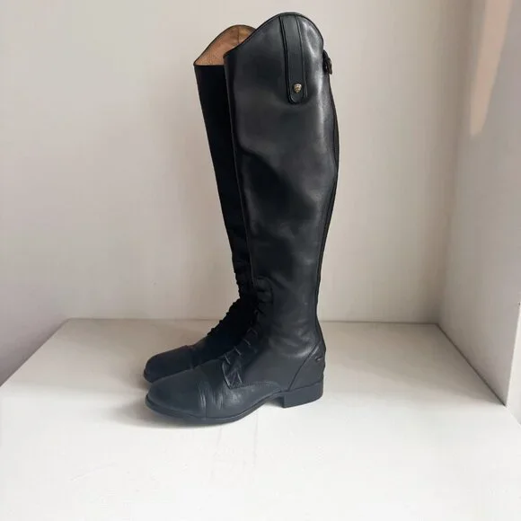 Ariat Black Back Zipper Black Leather Riding Boots 8B